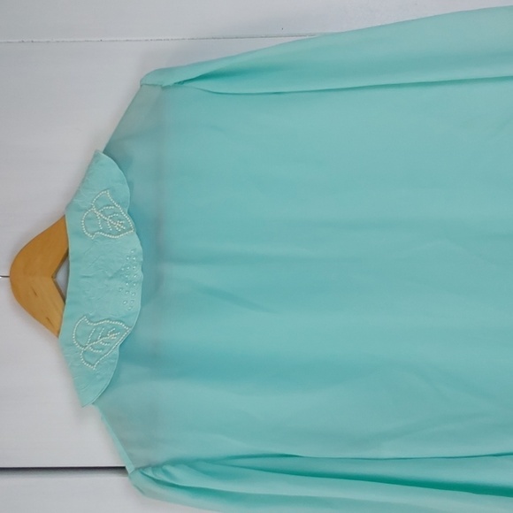 Sellecca Vintage Lite Blue Chiffon Pleated Pearl Embroidered Collar Blouse Sz.16 - Picture 6 of 8